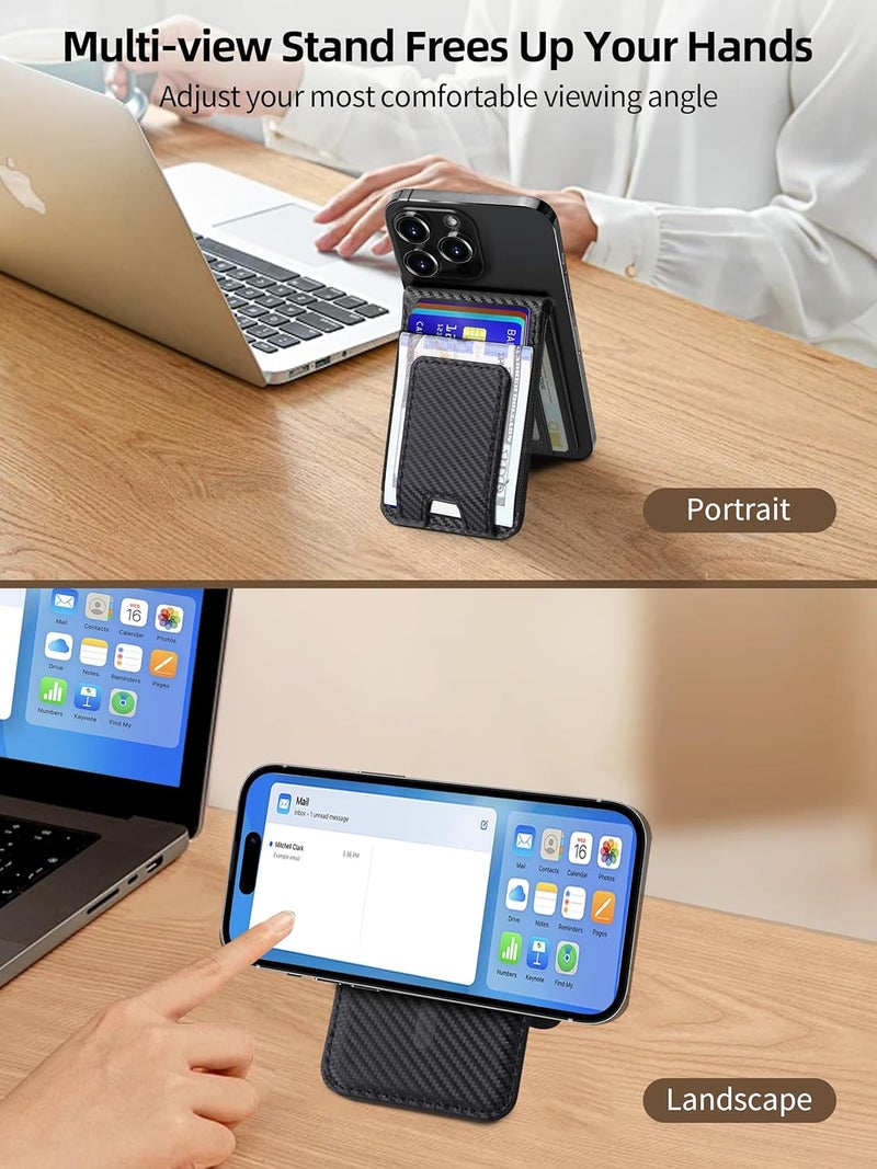 TopMade for MagSafe Wallet with Money Clip, Works with Apple Find My, Magnetic Wallet for iPhone 17/16/15/14/13/12 Series, for iPhone Wallet Stand with Finder Tracker, Black Carbon Fiber - Image 3